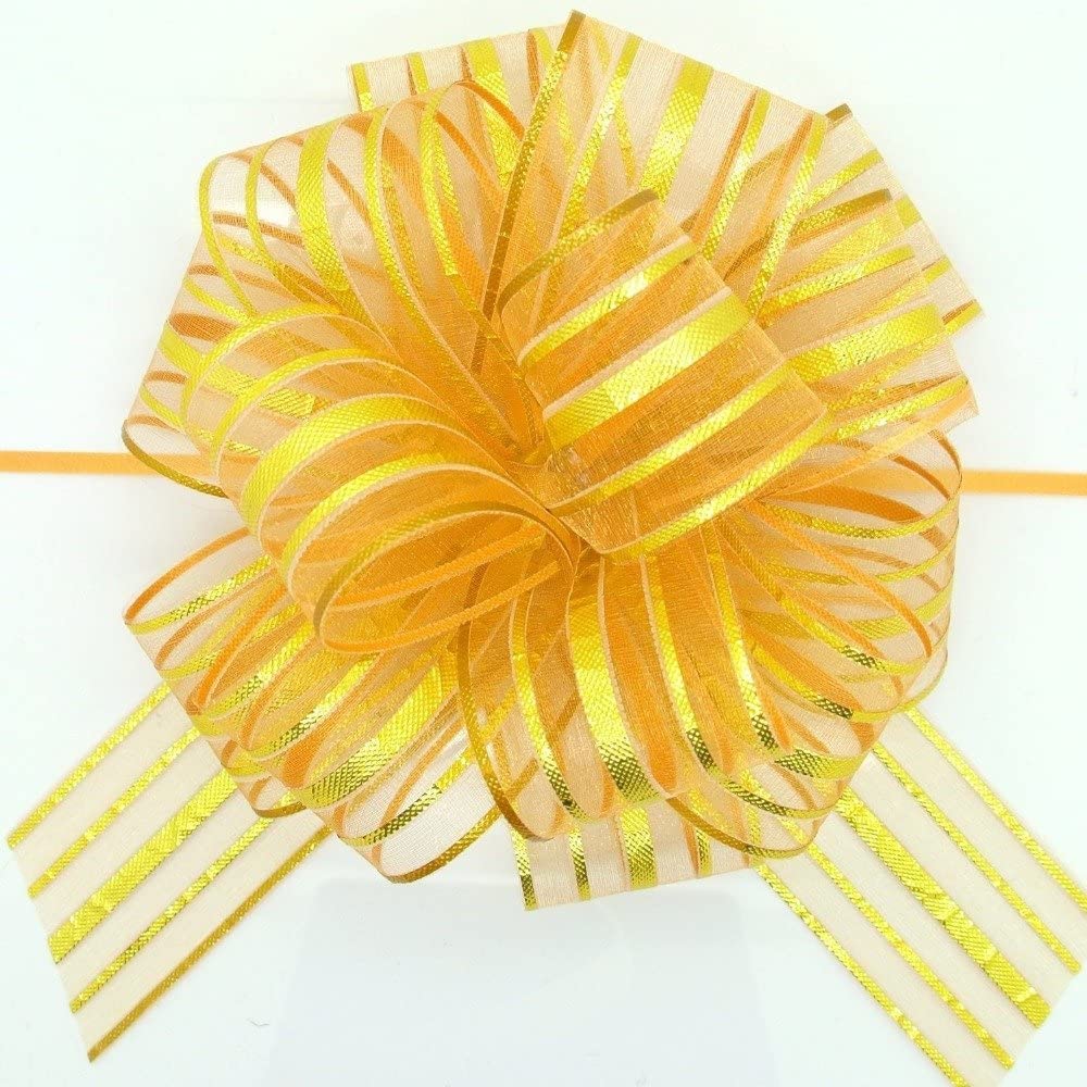 FQTANJU Pull Bow, Large, Organza, 6 Inches, 5 Pieces (gold)