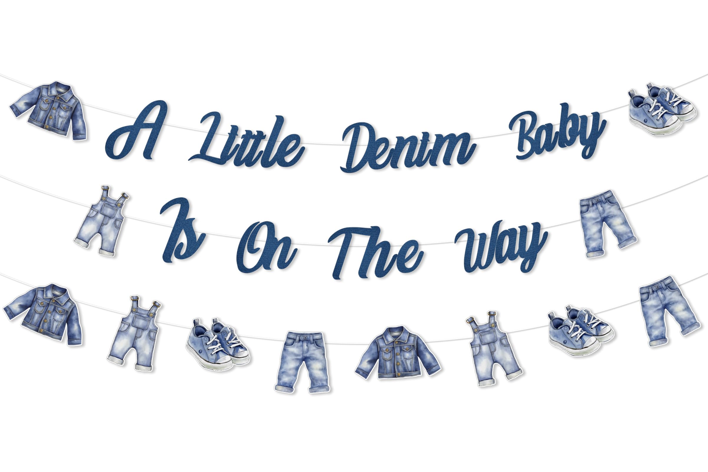 Photo 1 of Jollyboom Blue Jean Denim Baby Shower Decorations, a Little Denim Baby Is On The Way Decorations Banner Garland for Welcome Baby Blue Jean Clothes Pregnancy Gift