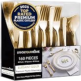 Gold Plastic Silverware Set (160 Bulk Pack) Disposable Cutlery Utensils, 80 Gold Forks, 40 Gold Knives, 40 Gold Spoons, Heavy Duty Flatware For Holidays, Parties, Dinners, Weddings, and Occasions