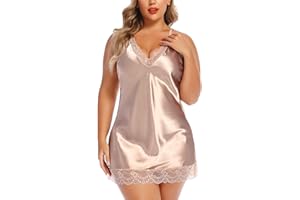 Avidlove Plus Size Women Lingerie V Neck Nightwear Satin Lace Chemise Babydoll