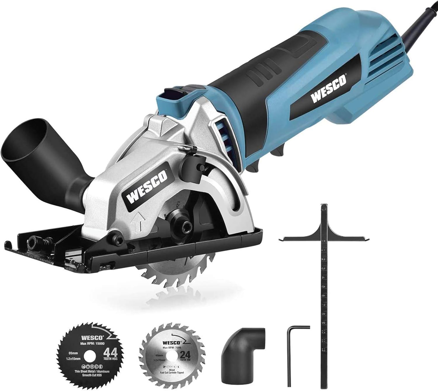 Mini Circular Saw, WESCO 500W 5100 RPM Compact Circular Saw with 2 Saw