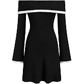 CIDER Womens Sweater Dresses Off The Shoulder Long Sleeve Color Block A Line Mini Dress Fall Party Outfits