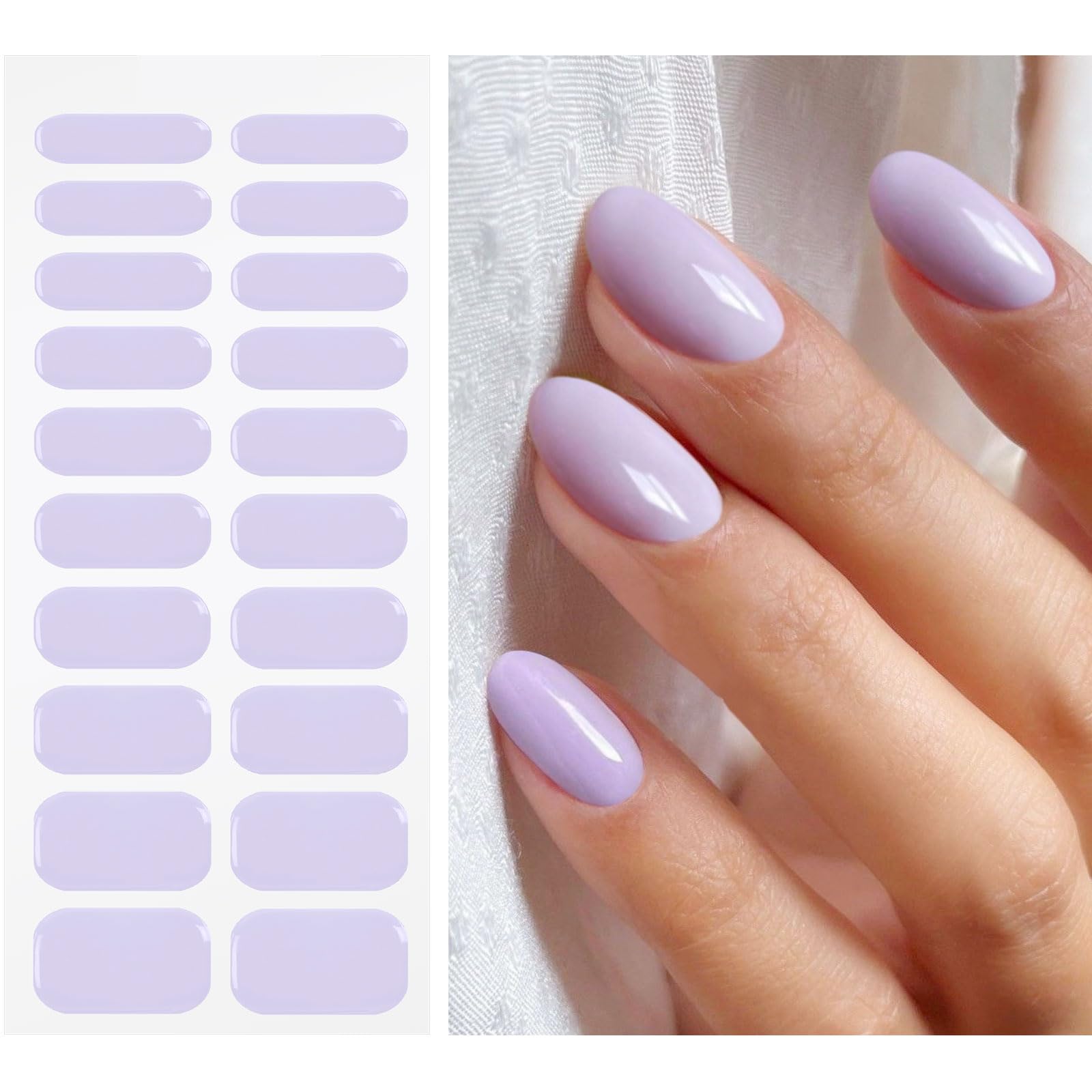 JMEOWIO Semi Cured Gel Nail Strips Cream Pale Purple Gel Nail Stickers Nails Art Design Decoration Accessories