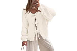 PRETTYGARDEN Women's Tie Front Bow Cardigan Sweaters Chunky Knit Long Puff Sleeve Trendy Fall Winter Jacket Coats