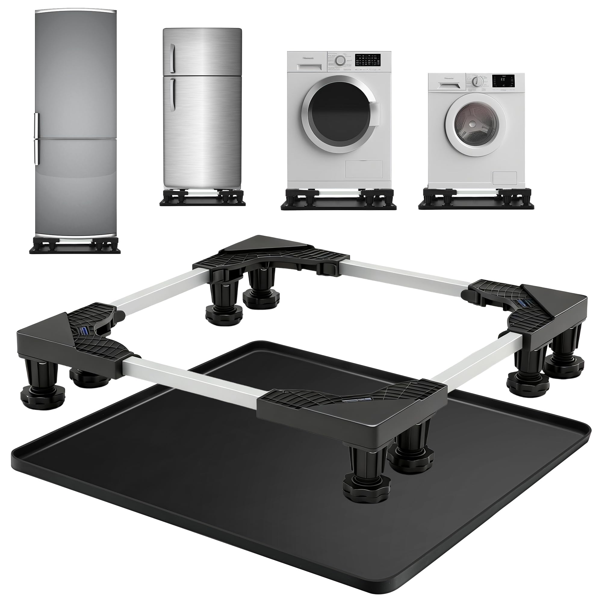 Photo 1 of *PARTIAL SET*
Mini Fridge Stand with Silicone Drip Tray, Universal Adjustable Base with 8 Strong Feet, 24" x 24" Mini Fridge Mat, Suitable for Small Refrigerators, Portable Compact Washer, Dryer, Wine Cabinet