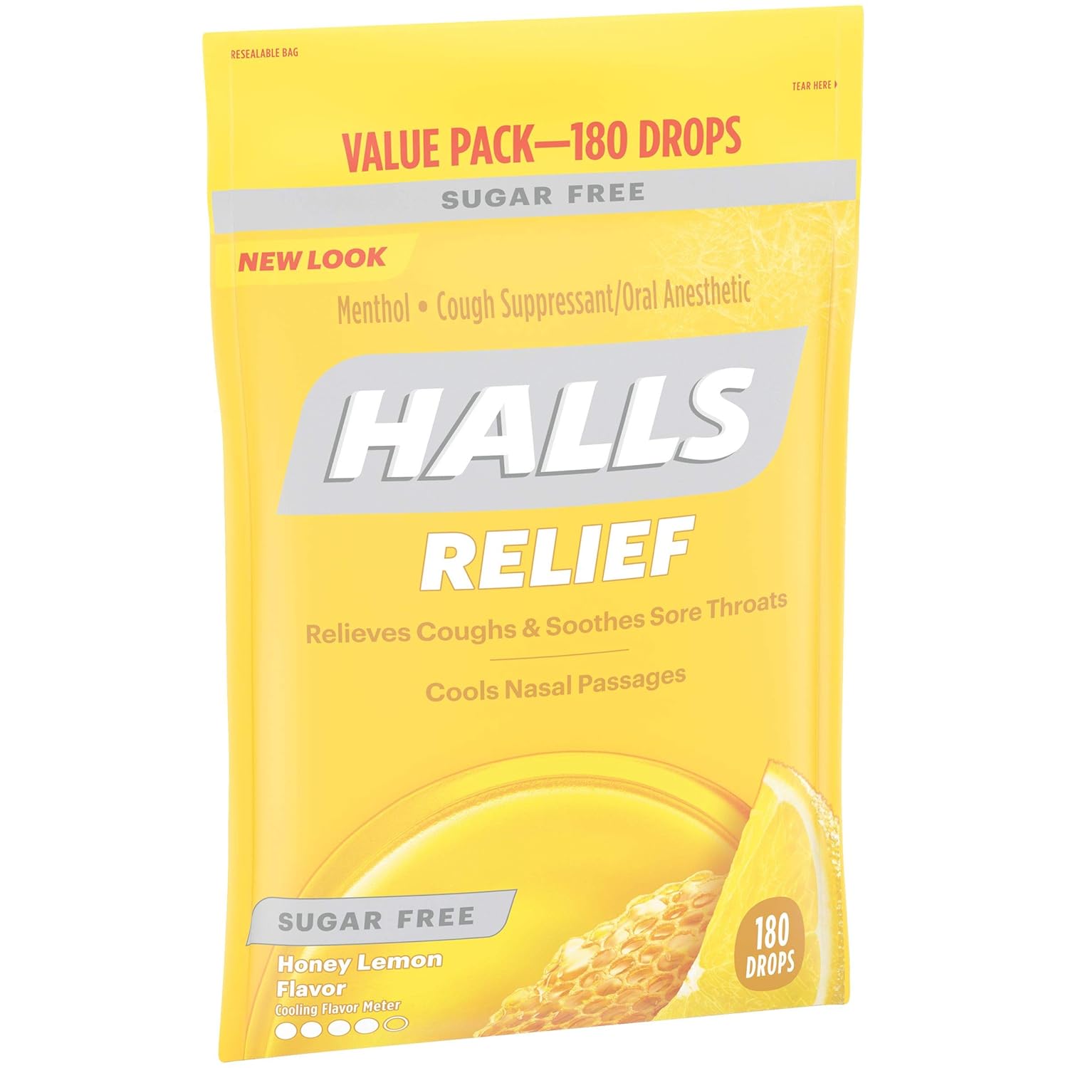 HALLS Sugar Free Honey Lemon Flavor Cough Drops, 1 Bag (180 Total Drops) : Grocery & Gourmet Food