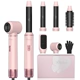 Atopskins 5 in 1 Hair Dryer Brush Set, Detachable Hot Air Styler, Blow Dryer Brush, 3 Heat Settings Auto Curling Wrap Styler, Ionic Hair Styling Tools, Straight Curl Dry Volumiz Smooth (Pink)
