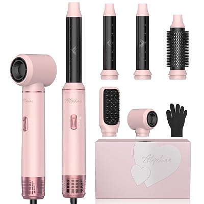 Atopskins 5 in 1 Hair Dryer Brush Set, Detachable Hot Air Styler, Blow Dryer Brush, 3 Heat Settings Auto Curling Wrap Styler, Ionic Hair Styling Tools, Straight Curl Dry Volumiz Smooth (Pink)