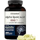 NatureBell Alpha Lipoic Acid Complex, 600mg, 300 Capsules | 4-in-1 Myelinctin Formula with R-ALA, S-ALA, Thiamine & Benfotiamine | High Absorption & Antioxidant Support | Non-GMO, Gluten-Free