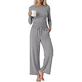 Evervibe Women's 2 Piece Lounge Set Long Sleeve Crew Neck Top Drawstring Wide Leg Pants Casual Tracksuit Matching Set