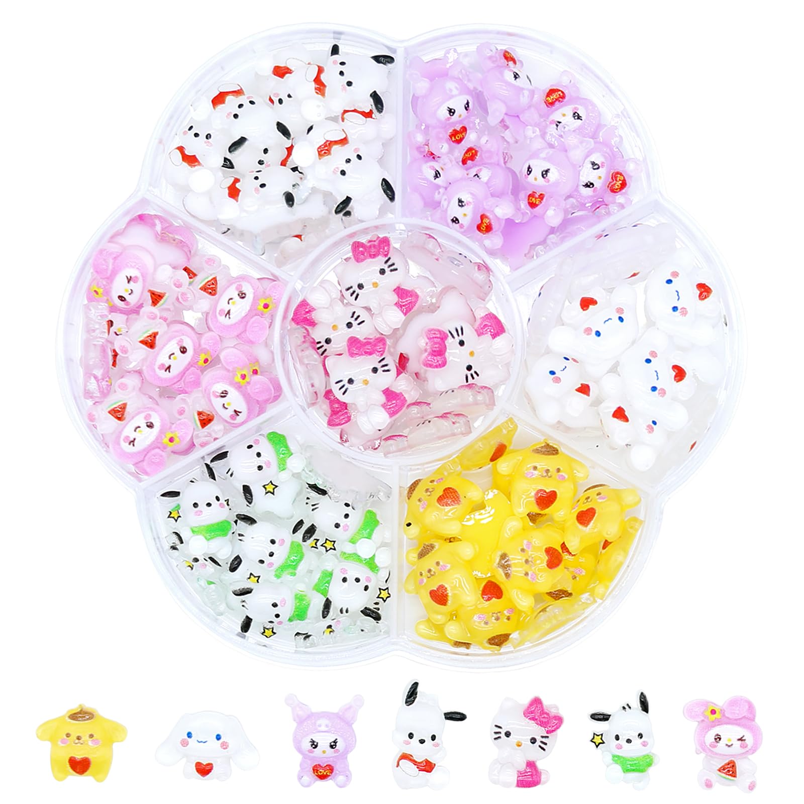 Photo 1 of VCEOW 105pcs Kawaii Nail Art Charms Cute Cartoon Resin Kitty Nail Charms Colorful 3D Nail Accessories for Girls and Women's DIY Design Decoration Supplies