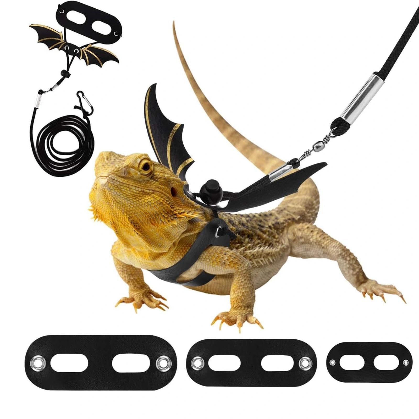 JYTDBCS Bearded Dragon Leash Harness 3 Sizes Reptile Leather Harness Bearded Dragon Rope with Bat Wings Adjustable Reptiles Animals Harness for Small Medium and Large Reptiles Animals(S,M,L)