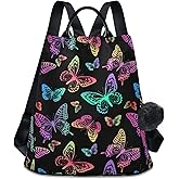 MNSRUU Women Backpack Purse Black Butterflies Backpack for Women Anti-theft Shoulder Bag Carry On Backpack Lightweight Rucksack Fashion Travel Ladies Bags