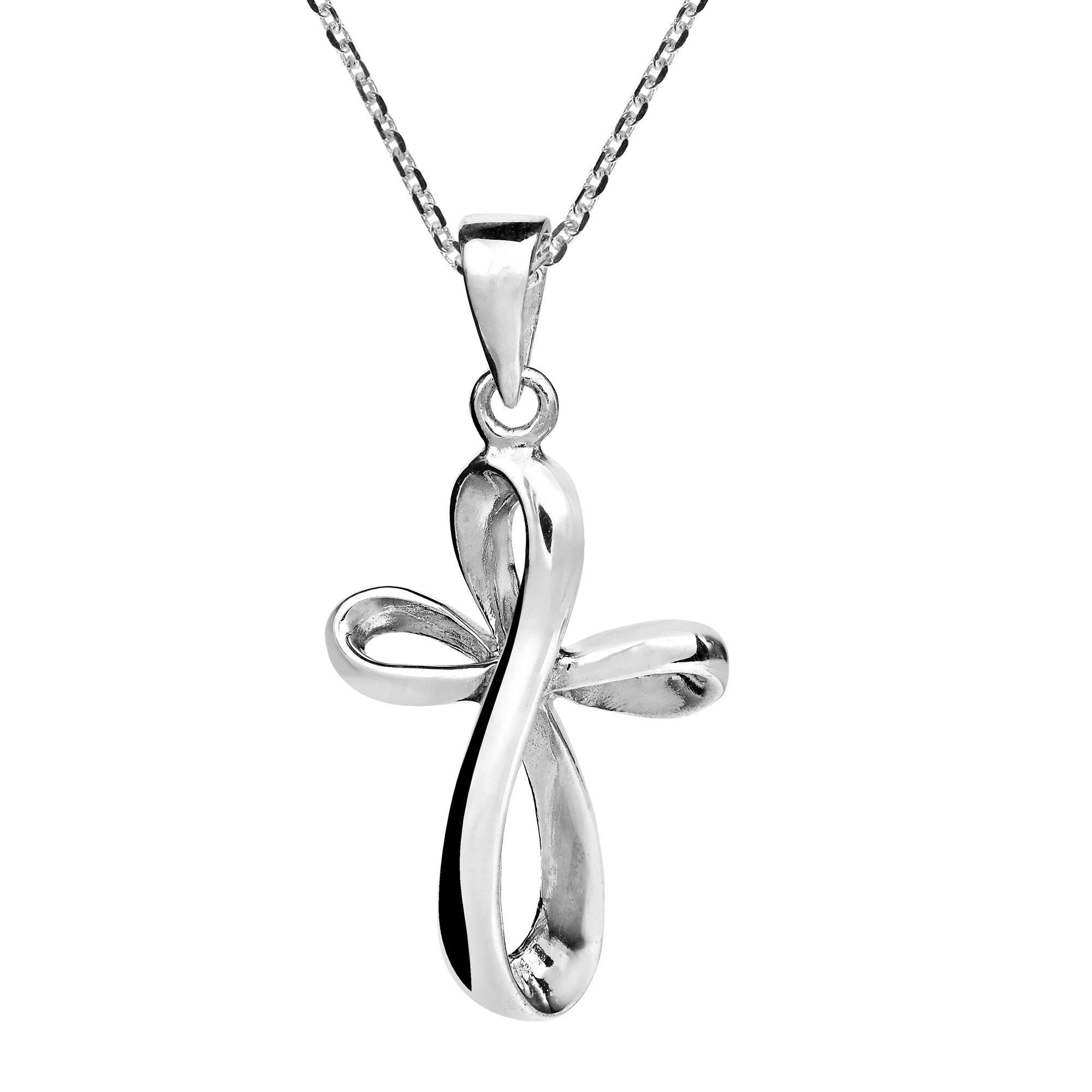 AeraVida Modern Infinity Loop Cross .925 Sterling Silver Pendant Necklace
