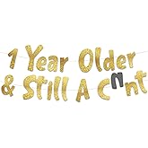 Funny Birthday Gold Glitter Banner – Happy Birthday Party Supplies, Ideas, and Gifts – 21st, 30th. 40th, 50th, 60th, 70th, 80th Adult Birthday Decorations