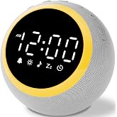 Sound Machine Alarm Clock for Sleep: Digital Alarm Clocks for Bedrooms, 25 Soothing Sounds, 7 Gentle Wake-up Sounds, 16 Adjustable Volume &amp; Timer, Memory Function (Gray)