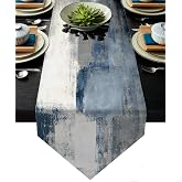 Blue and Grey Table Runner,Blue Abstract Modern Art Burlap Table Runners for Table Dresser Runner Farmhouse Style for Dinner Party Holidays Home Decoration (Blue and Grey, 13"x 71")