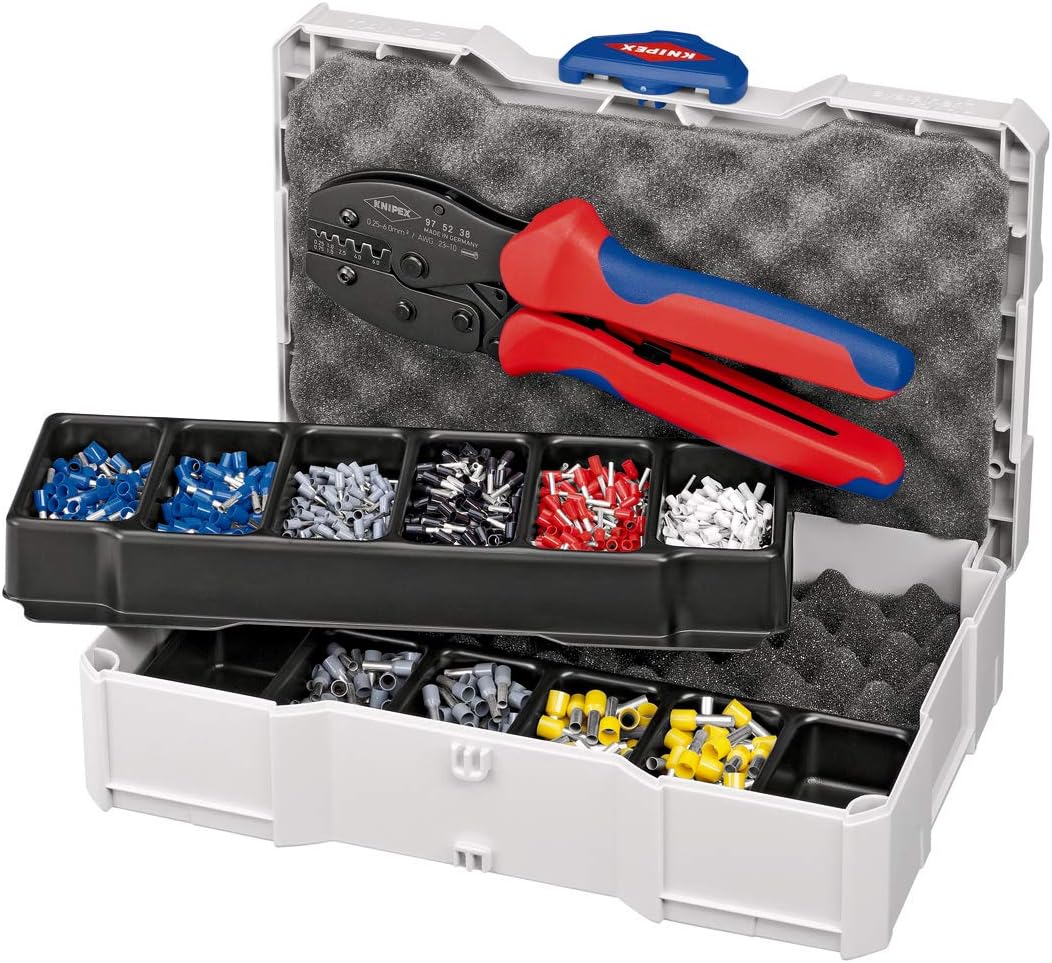 KNIPEX Crimp Assortment for Wire Ferrules 1 x 97 52 38, 7 x Wire Ferrule Sets 265 mm, 97 90 23, Multi Color, 265 mm x 170 mm