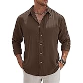 VOGSTART Men’s Vacation Casual Button Down Shirt Tencel Subtle Textured Shirts Lightweight Untucked Outfit for Beach (S-2XL)