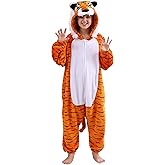 SimZoo Kids Animal Pajamas, Boy Girls Tiger Cosplay Costume Sleepwear, One-Piece Unisex Homewear 4-13Y