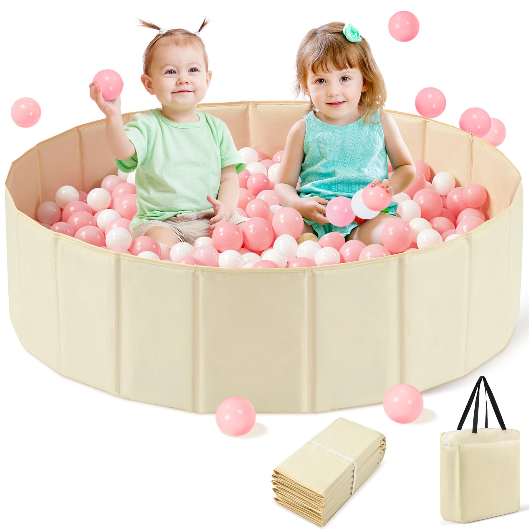 Photo 1 of Hikiddy Large Ball Pit for Toddlers - 44 in Baby Ball Pit with Pop-Up Playmat, Foldable Kids Ball Pool, Dog Play Pit, Indoor and Outdoor Use, Hold Over 1000 Balls, Balls Not Include (Beige)