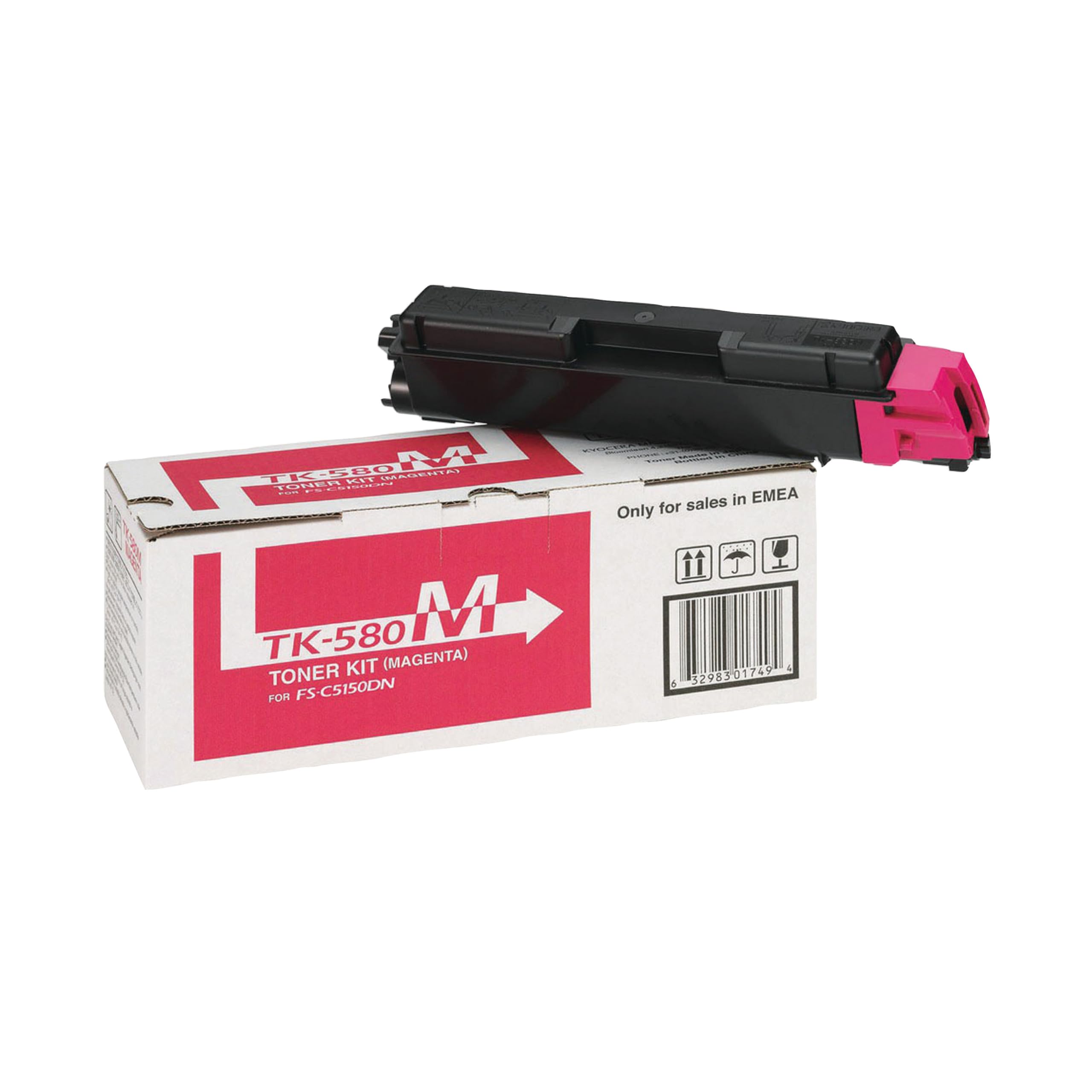 Kyocera Toner Cartridge TK-580 M - MAGENTA - 2.800 Pages Standard Capacity Genuine Premium Printer Toner - 1T02KTBNL0 - T2KTBNL0 - for FS-C5100DN / FS-C5150DN / ECOSYS P6021cdn