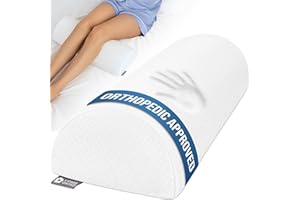 5 STARS UNITED Knee Pillow for Back Sleeping – Memory Foam Cushion for Sciatica Pain Relief – Under Leg Support for Sleeping on Back – Half Moon Bolster for Bed, White