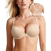 Upushall Push Up Front Closure Bras for Women Thick Padded Racerback Add 2 Cups Plunge Bra Underwire