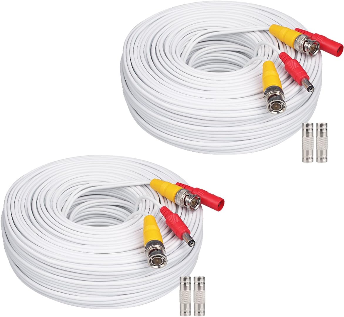 WildHD 2x150ft All-in-One Siamese BNC Video and Power Security Camera Cable BNC Extension Wire Cord with 2 Female Connetors for All HD CCTV DVR Surveillance System (150ft 2pack Cable, White)