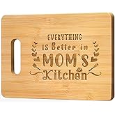 Mom's Kitchen Engraved Bamboo Cutting Board, Personalized Engraved Board - Unique Mothers Day or Christmas Gift for Mom from Daughter Son