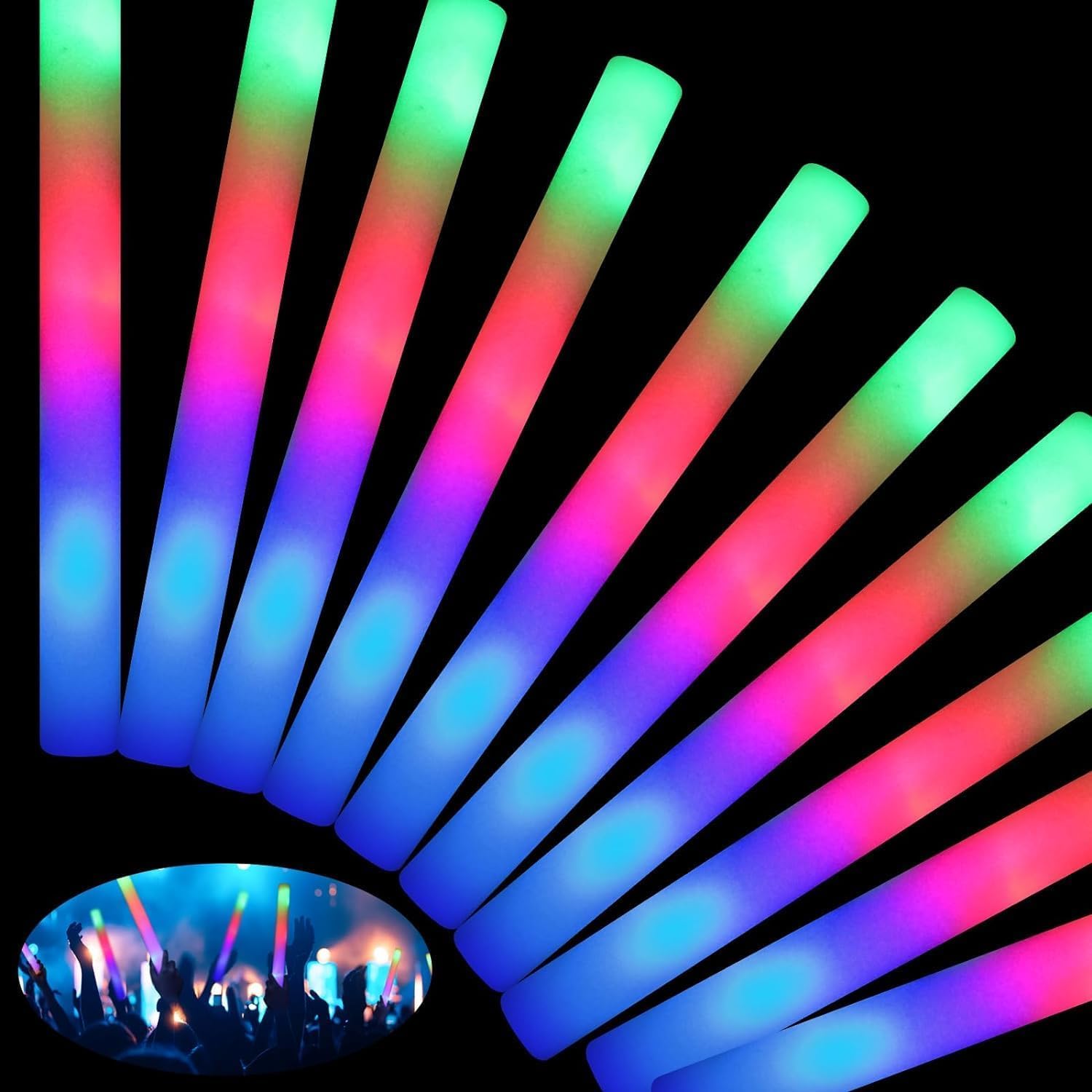 Photo 1 of HONLYNE 100 PCS Foam Glow Sticks, Bulk Glow Sticks with 3 Modes Colorful Flashing, LED Light Sticks, Glow in Dark Party Supplies for Wedding, Raves, Birthday, Christmas, New Year