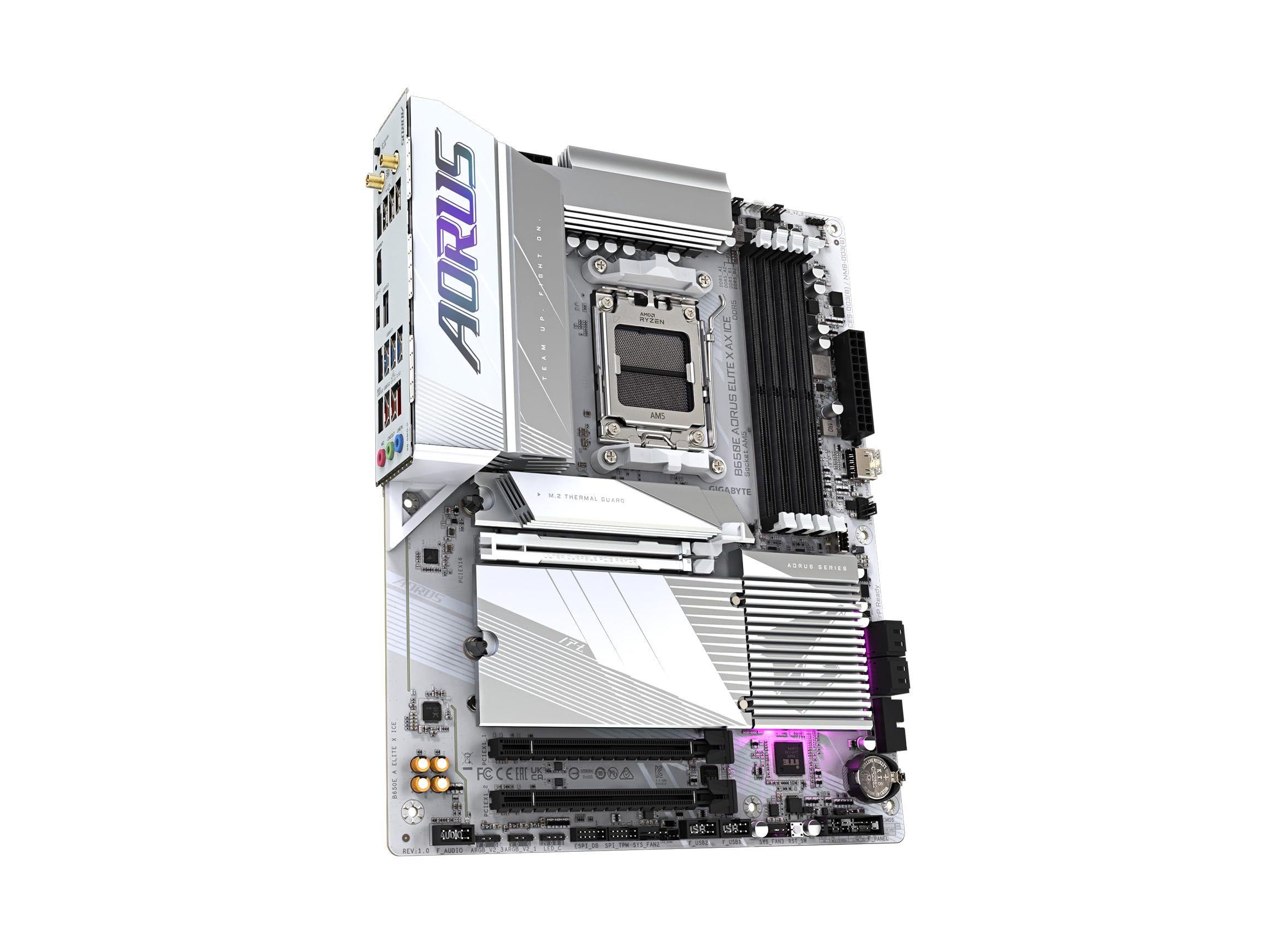 GIGABYTE B650E AORUS Elite X AX ICE AM5 LGA 1718 AMD B650 ATX Motherboard with 5-Year Warranty, DDR5, 3X M.2, PCIe 5.0, USB 3.2 Gen2X2 Type-C, WiFi 6E, 2.5GbE LAN, Q-Flash Plus, EZ-Latch Plus