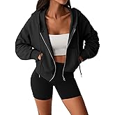 Hilinker Womens Cropped Zip Up Hoodie Drawstring Long Sleeve Crop Hooded Jacket with Pocket