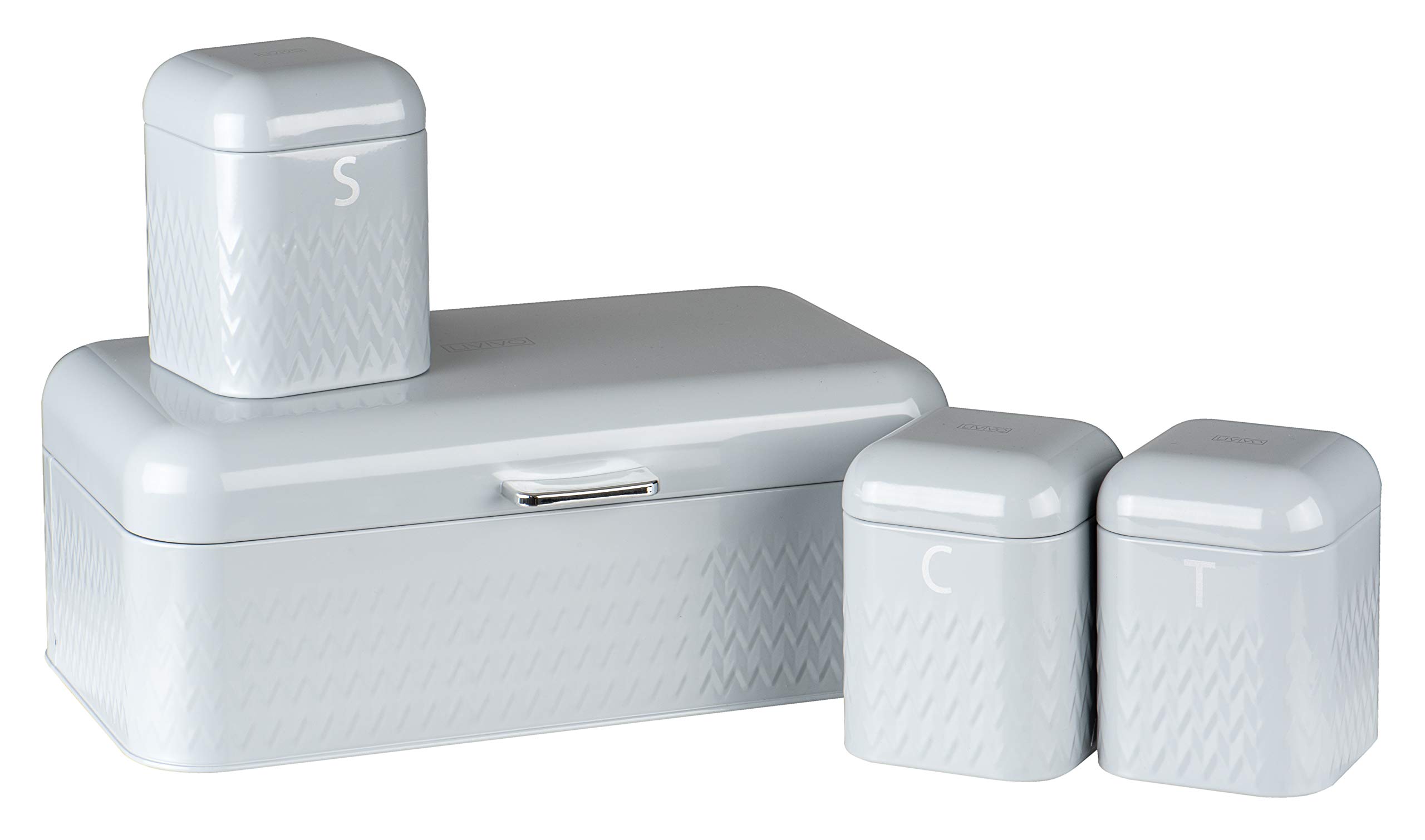 LIVIVO Taurus 4pc Kitchen Storage Set with Airtight Lids Includes Tea Coffee Sugar Canister Jar with Matching Stylish Bread Bin (Grey)