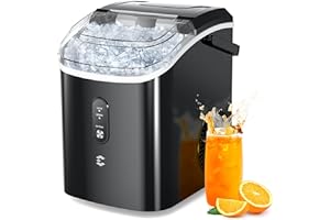 EASYERA Nugget Ice Maker Countertop, 33LBS/24H, Self-Cleaning Portable Pebble Ice Machine with Soft Chewable Pellets Sonic Ice, Buscket and Scoop, for Home/Kitchen/RV/Party/Camping/Office, Black