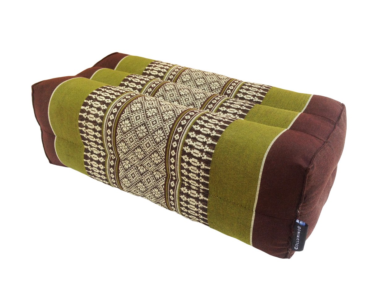 Traditional Thai Kapok Yoga Support Block Cushion Meditation Pillow size 35 x 15cm (Green, Brown)