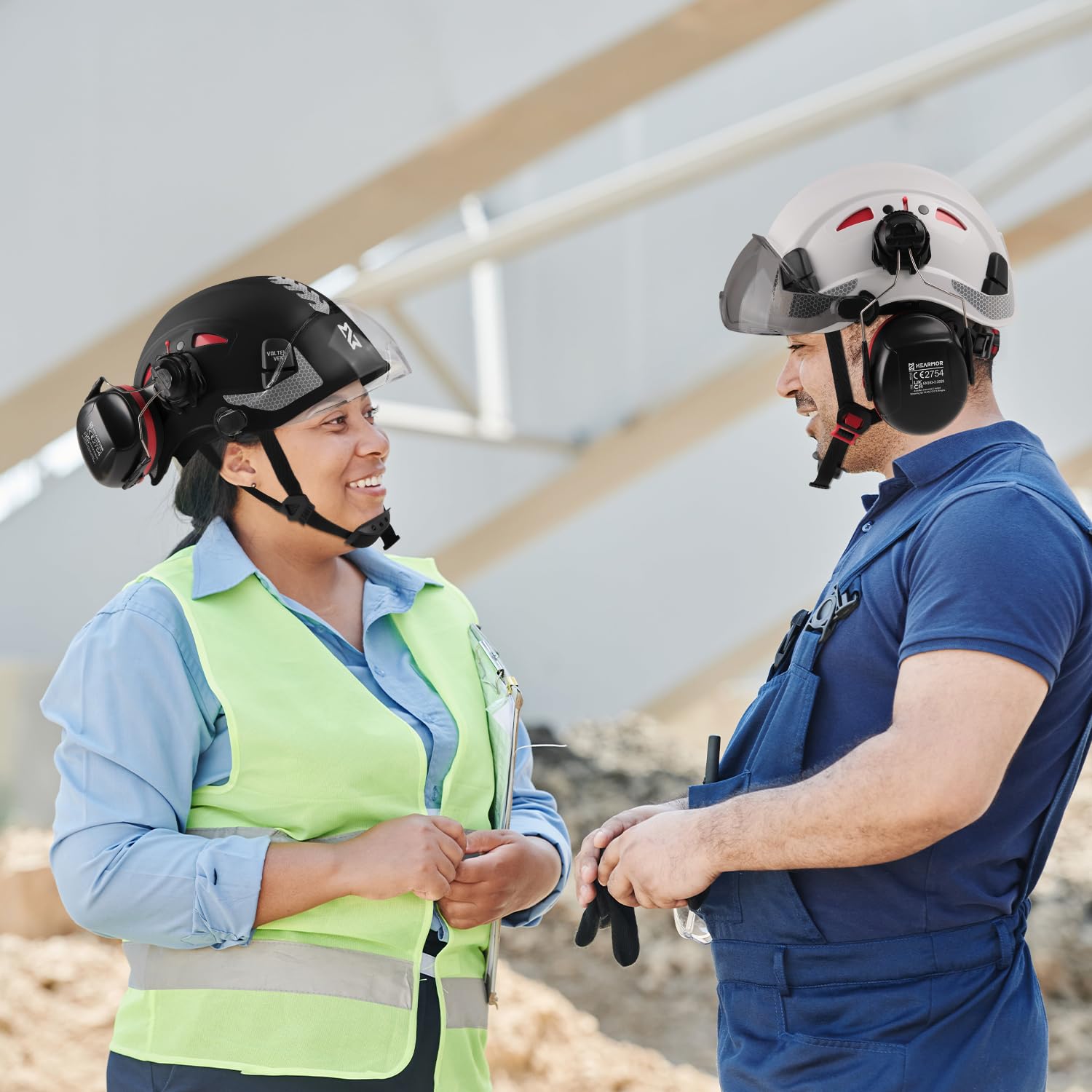 HEARMOR Schutzhelm mit Gehörschutz und Visier, EN 397 Zertifizierter Belüfteter Arbeitshelm, 6-Punkt-Aufhängung, Ideal für Industrie und Baugewerbe, Weiß 7