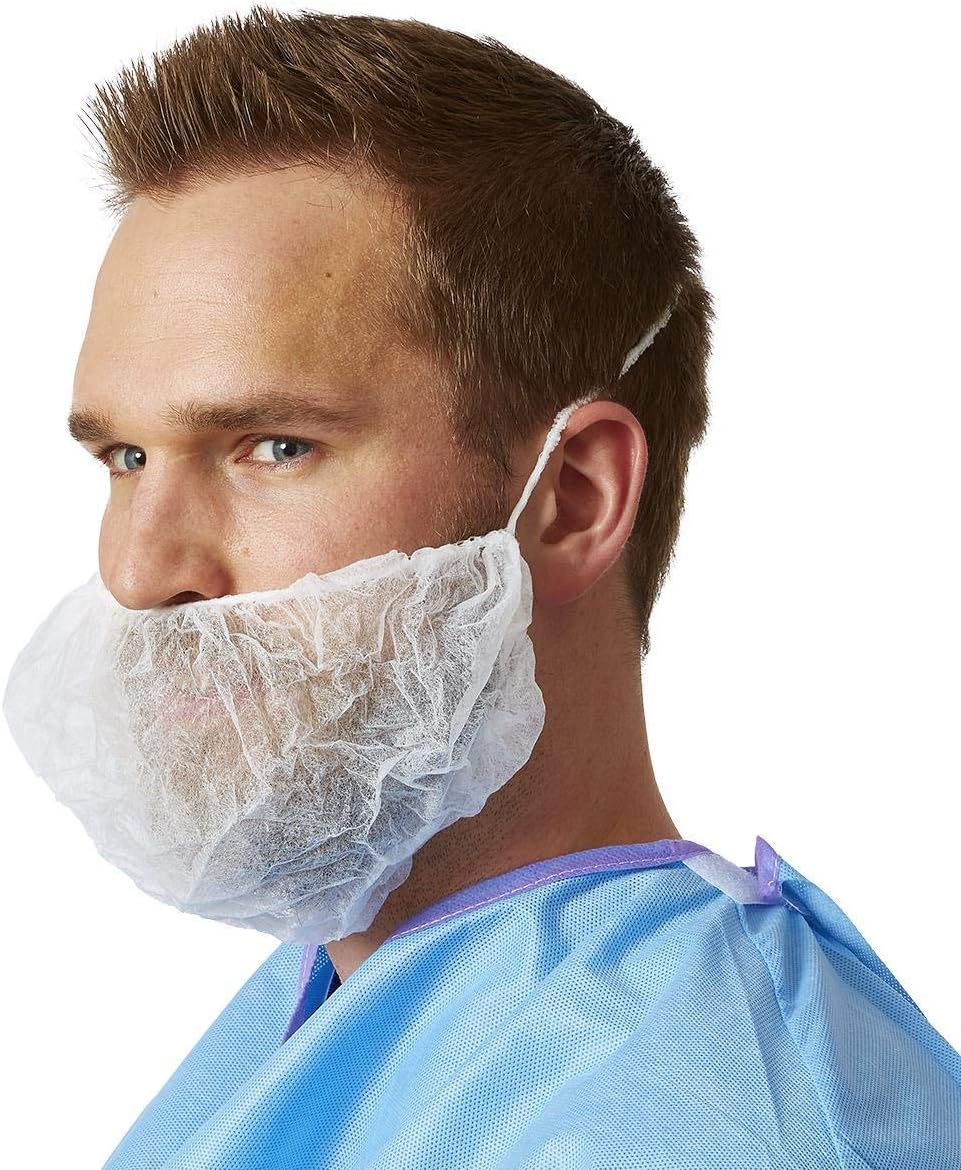 ABC Pack of 100 Blue Polypropylene Beard Covers 18". Disposable Beard Guards. Industrial Grade Beard Net Protectors. Honeycomb Beard Nets. Facial Hair Covering. Breathable & Lightweight. Wholesale. - - 