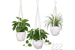 YIBOT 3 Pack Macrame Plant Hanger Indoor Hanging Planter Basket with 3 Hooks, 35"/29"/23" Crochet Plant Holder Stand No Tassels for Indoor Outdoor Boho Home Decor, Ivory (POTS NOT Included)