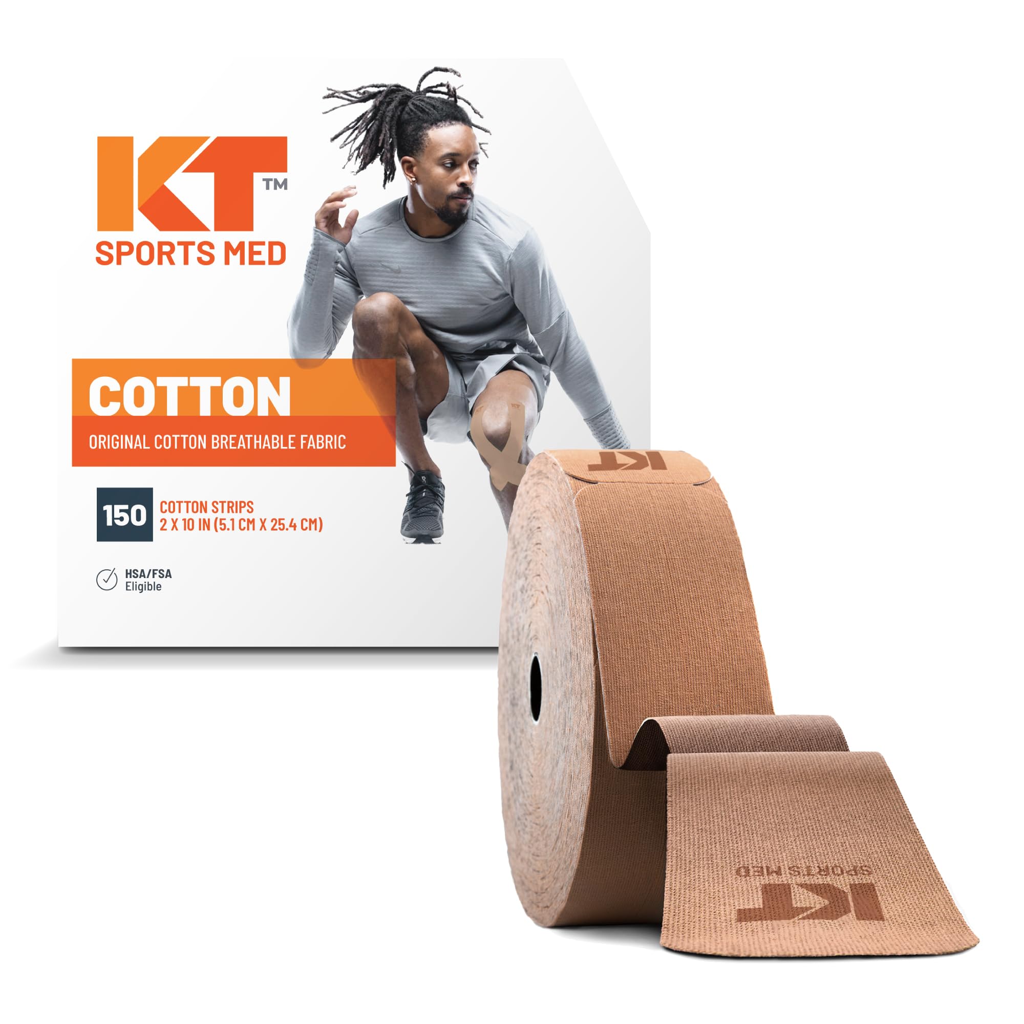 KT Tape Unisex Original Jumbo 150 Strip Cotton Precut Kinesiology Tape, Beige, 10-Inch UK