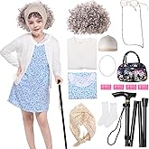 Kicpot Old Lady Costume for Kids 100th Days of School Costume for Girls Granny Grandma Outfit Dress Up