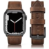SWEES Leather Band Compatible with Apple Watch Bands 46mm 45mm 44mm 42mm (Series 1/2/3) Men Women, Vintage Genuine Leather Replacement Wristband for iWatch Series 10 9 8 7 6 5 4 3 2 1 SE Retro Walnut