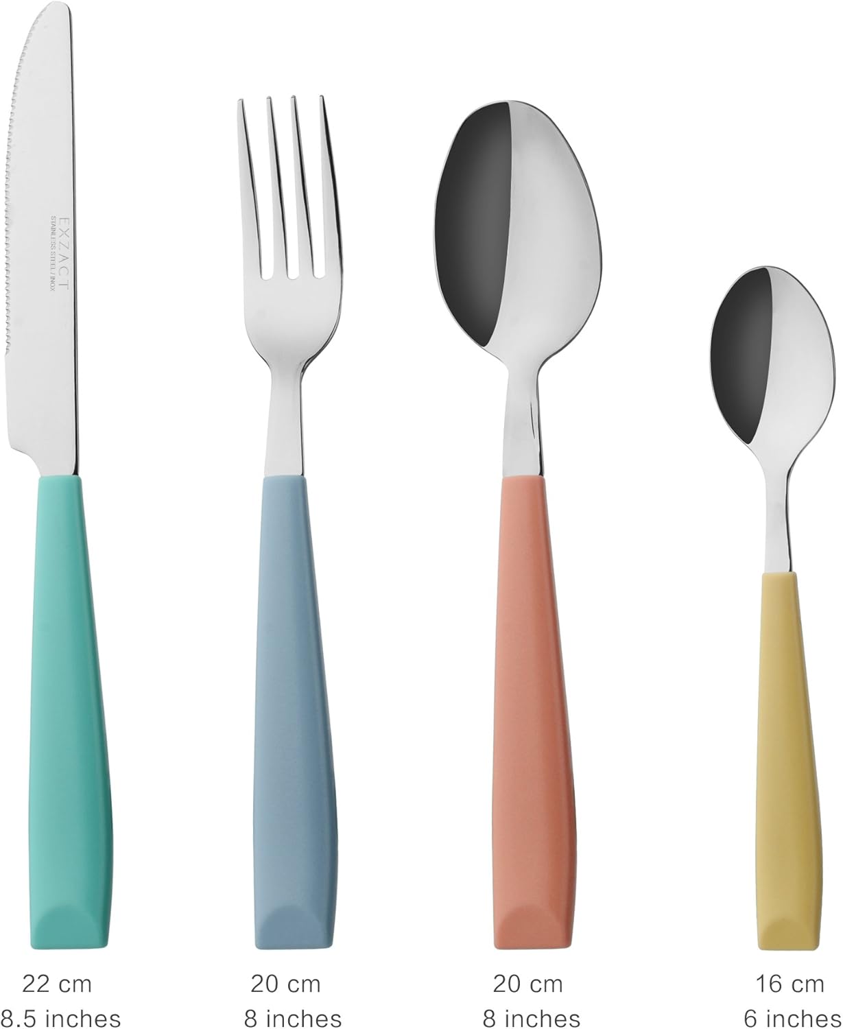 EXZACT Cutlery Set 24pcs Coloured, Stainless Steel with Vibrantly Coloured Plastic Wide Handles-Comfortable to Hold-6 x Forks - Image 3
