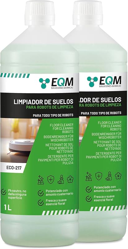 EQM - ECO-217 - Limpador de Pavimentos para Robôs de Limpeza - 2x1 L - Adequado para Qualquer Superfície graças ao seu pH Neutro - Aroma Floral Agradável