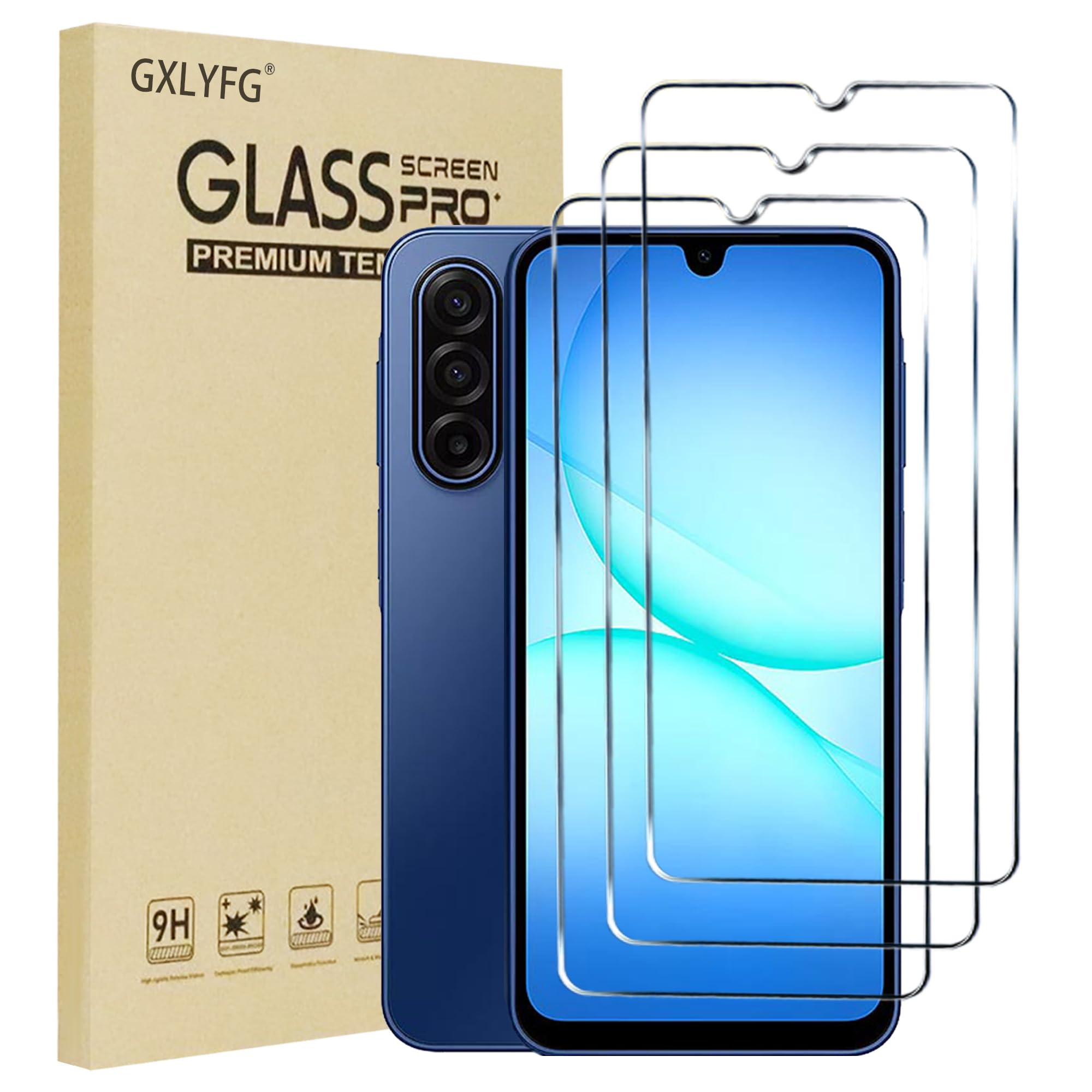 GXLYFG 3 Pack Tempered Glass Screen Protectors Compatible with Samsung Galaxy A17 5G, Anti Scratch, Bubble Free, 9H Hardness
