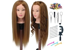 EUMOS Mannequin Head Human Hair，70% Real Hair Straight 24’’ Doll Head for Hair Styling, Practice Cosmetology Mannequin Head Hairdressing Training Doll Heads with Clamp Holder and Braiding Kit