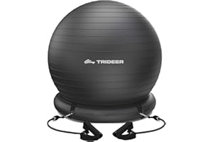 Trideer Yoga Ball, Exercise Ball with Resistance Bands, Stability Ball Chair with Base, Sitting Ball Chairs Pregnancy Ball fo