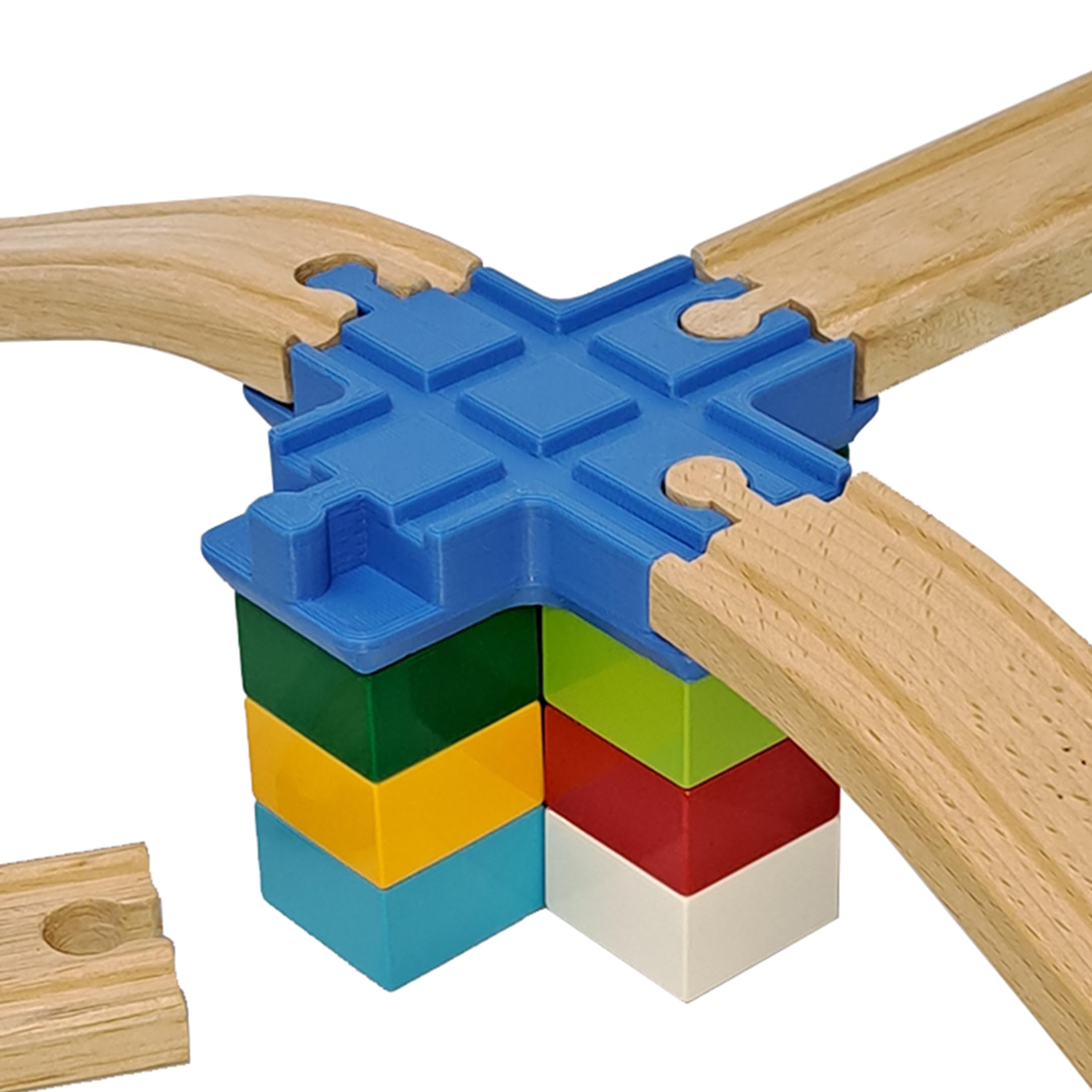 Baymo Raised 4 Way Track to fit Lego Duplo & Wooden Railway for Kids Age 3 Years & Up - Railway Set Accessories & Add Ons