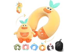 qianliyer Travel Pillow, Reversible Plush Squishy 2-in-1 Neck Pillow for All Ages, Men, and Women, Ideal for Airplane, Car, Train and Home Use,Cute Animal Design-Yellow Duck