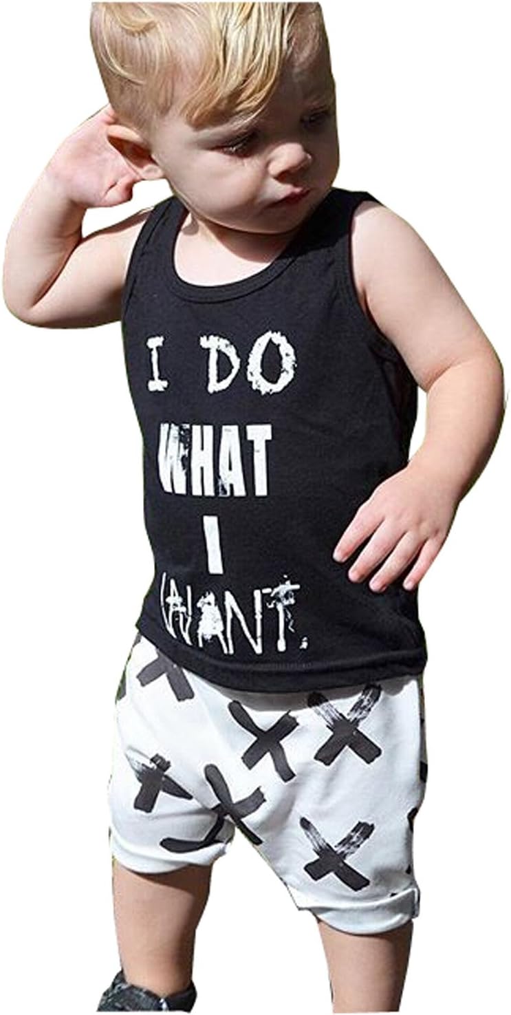 2pcs Newborn Toddler Kids Baby Boys Girls Black T-Shirt Tops+White Cross Print Pants Outfits Clothes Set